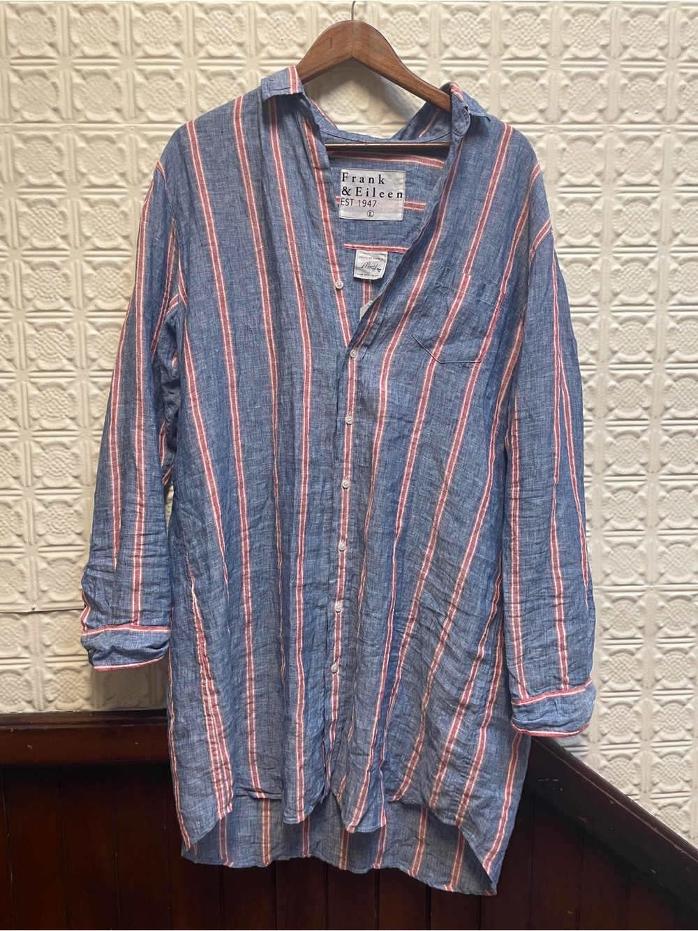 Frank & Eileen Blue Striped Linen Button-Up Shirt Dress